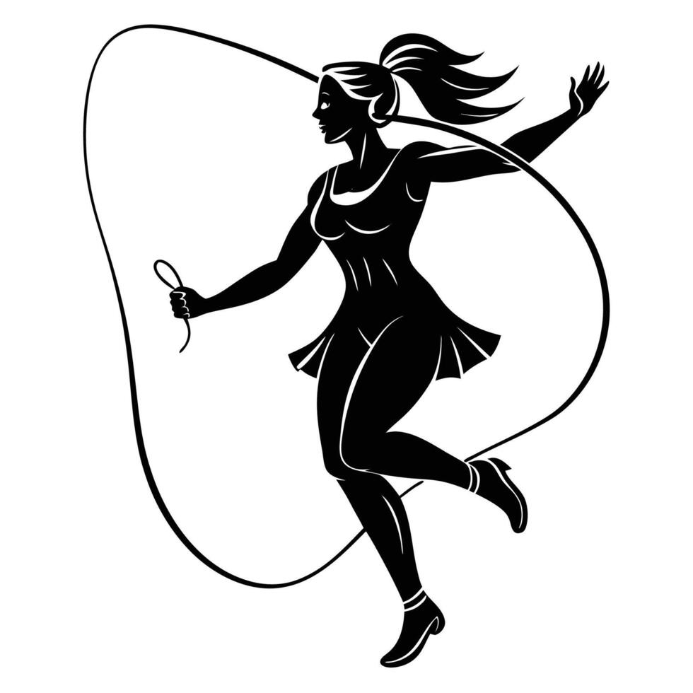 Graceful Woman Silhouetted MidJump Rope Exercise vector