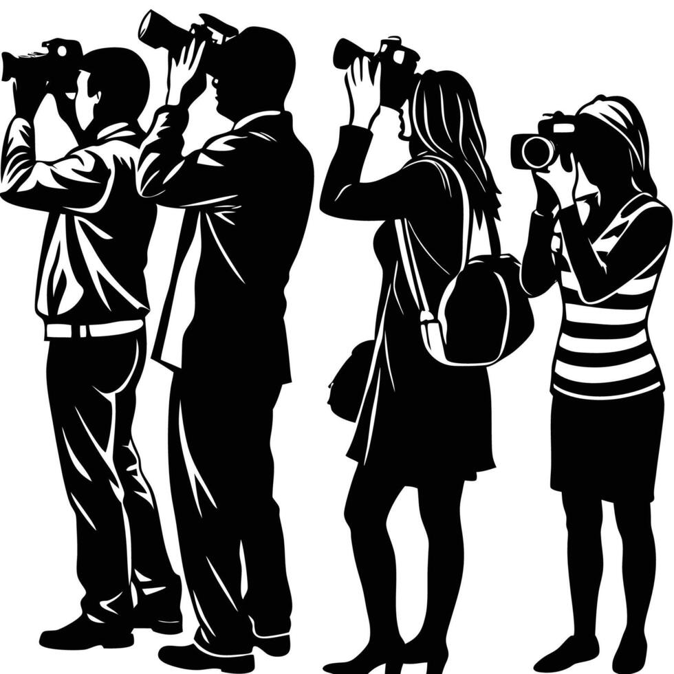 Silhouette Shadows of People Taking Pictures on a White Background vector