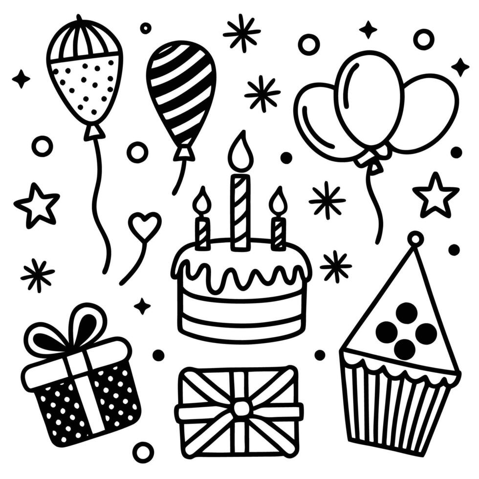 HandDrawn Doodle Style Icon Set Perfect for Birthday Celebrations vector