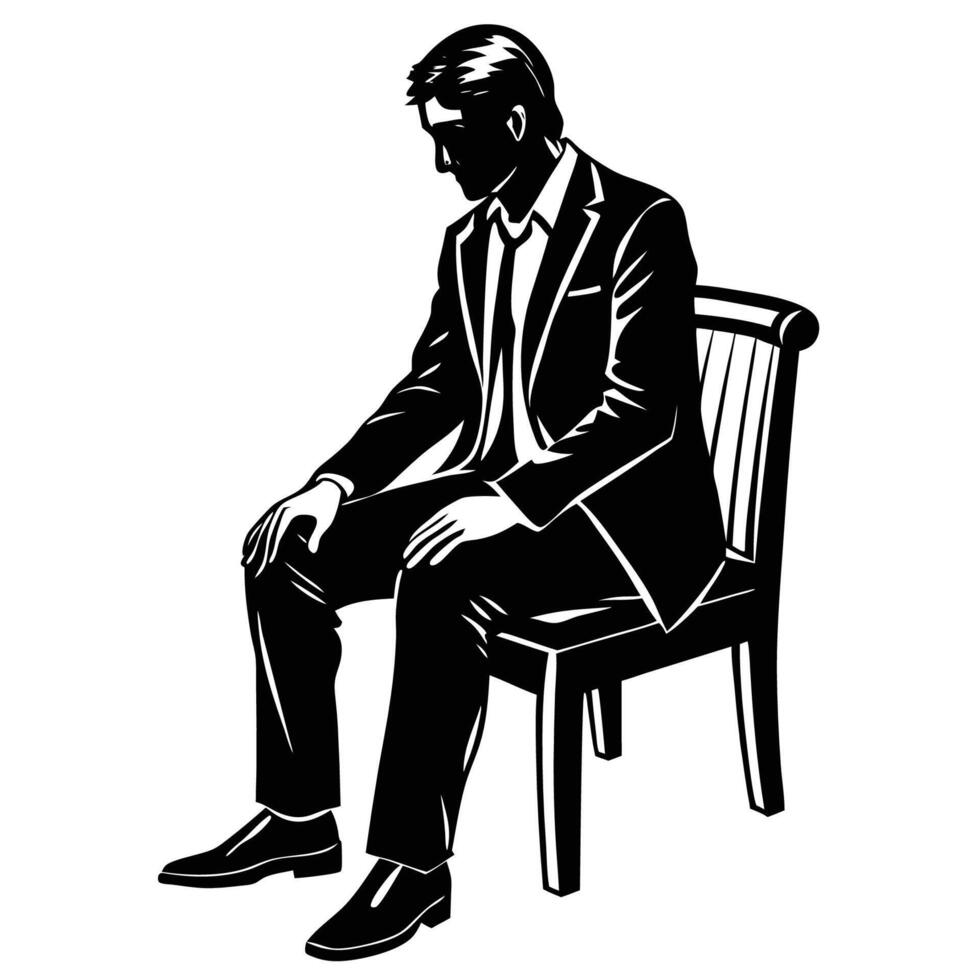 Shadowy Solitude A Lone Figure Contemplates on a Chair vector