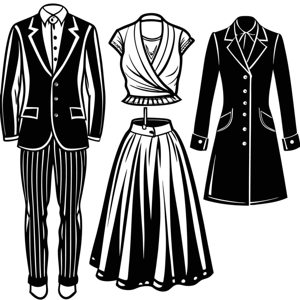Diverse Fashion Sketches Mens and Womens Clothing Designs vector