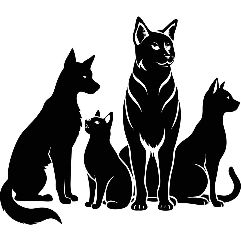 Isolated Silhouettes of Cats and Dogs Sitting Peacefully vector
