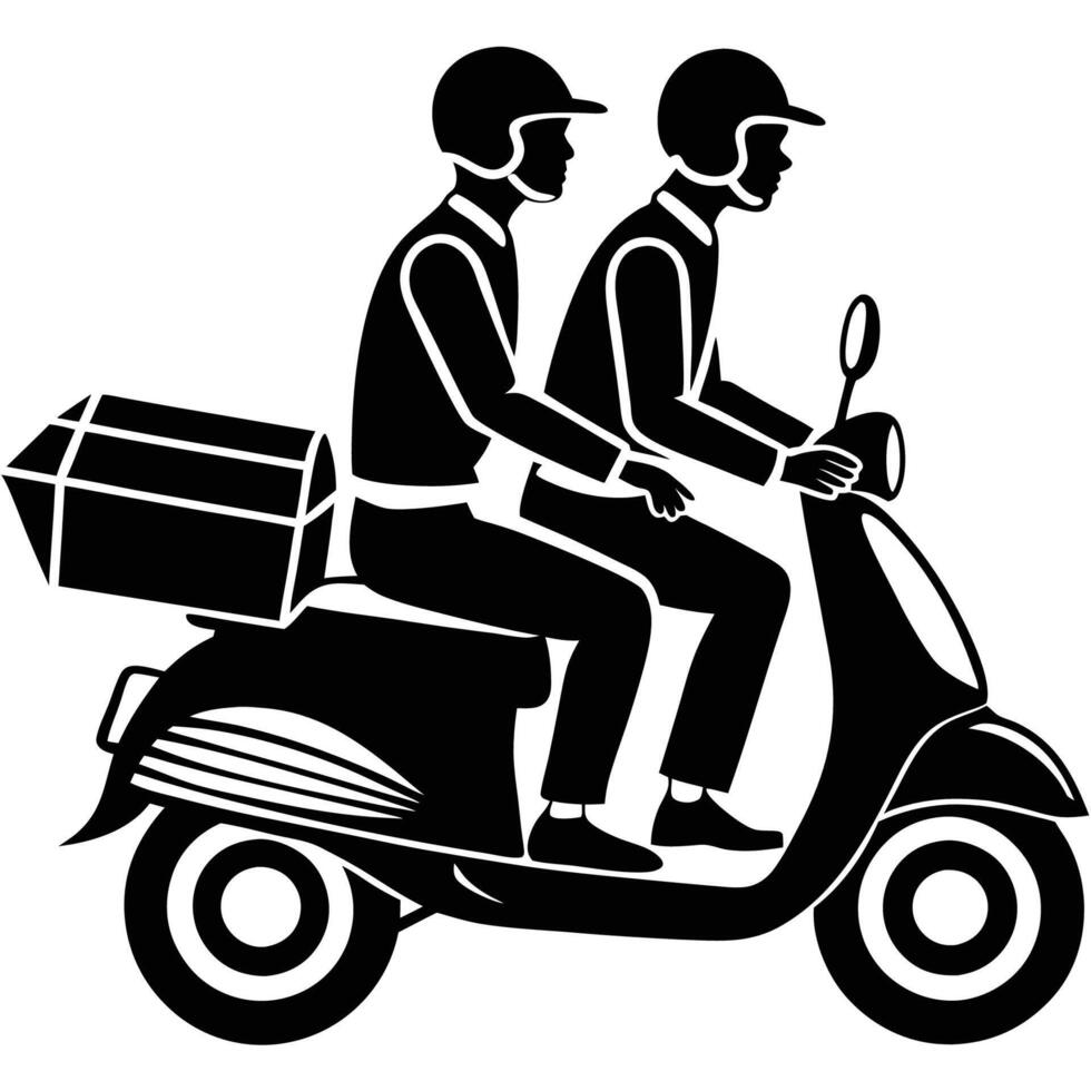 Silhouetted Couriers on Mopeds Speeding Through City Streets vector