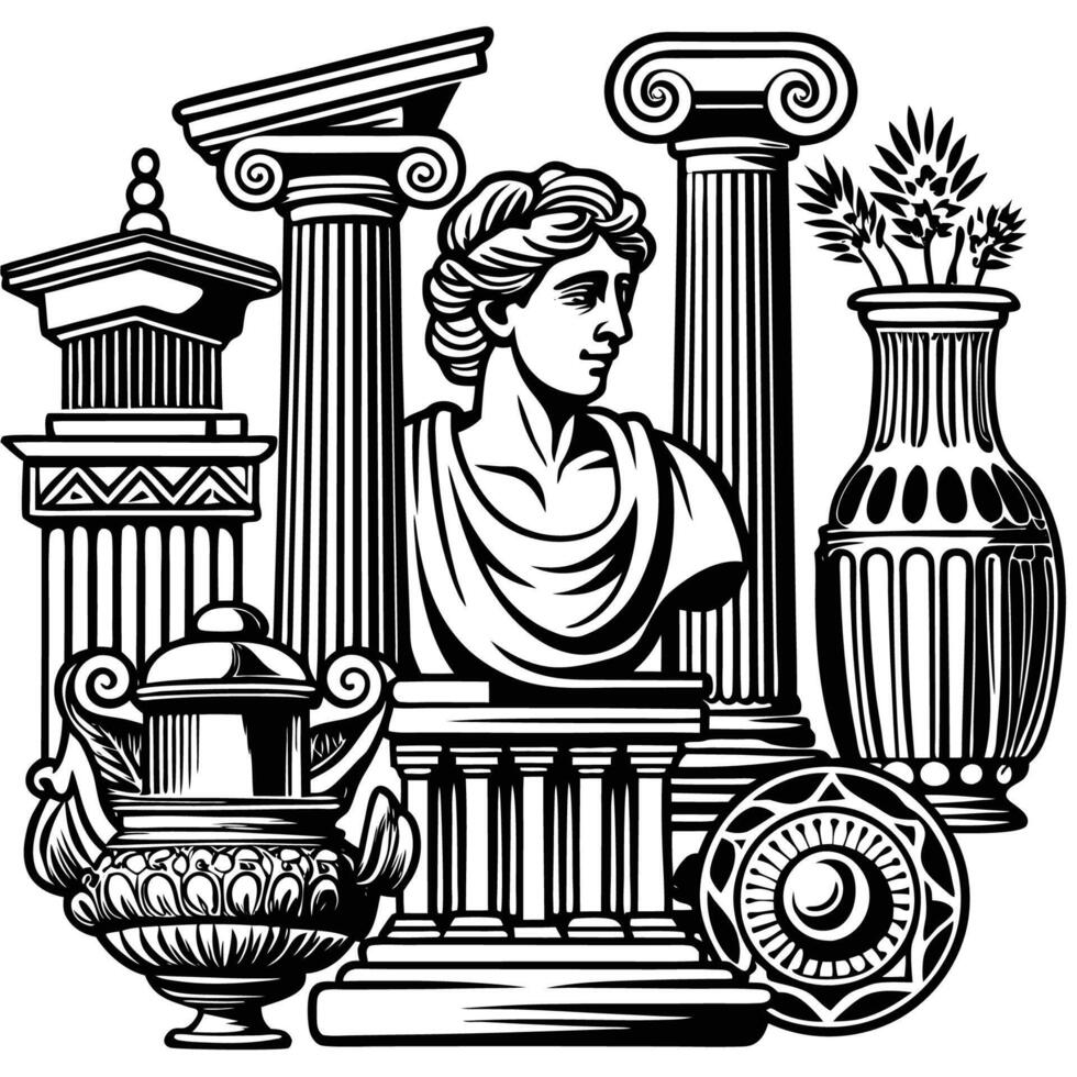 Antique Statues from Ancient Greece for Coloring and Artistic Expression vector