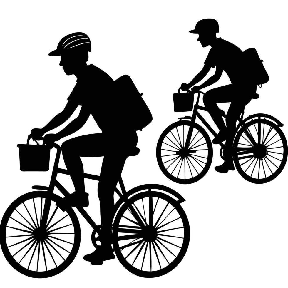 Silhouette of Couriers Riding Bicycles in Motion vector