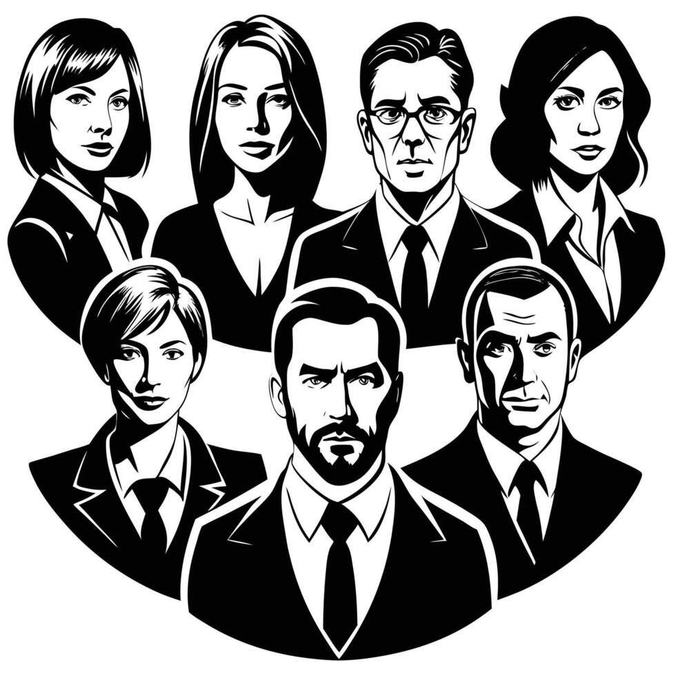 Top View Silhouette of a Group of Men and Women Illustration vector