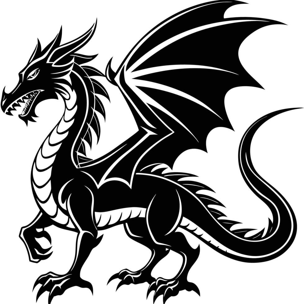Silhouette of a Majestic Dragon Against a Serene White Background vector