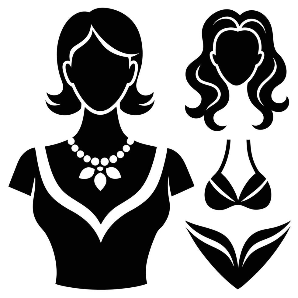 Isolated Set of Woman Silhouettes on a White Background vector