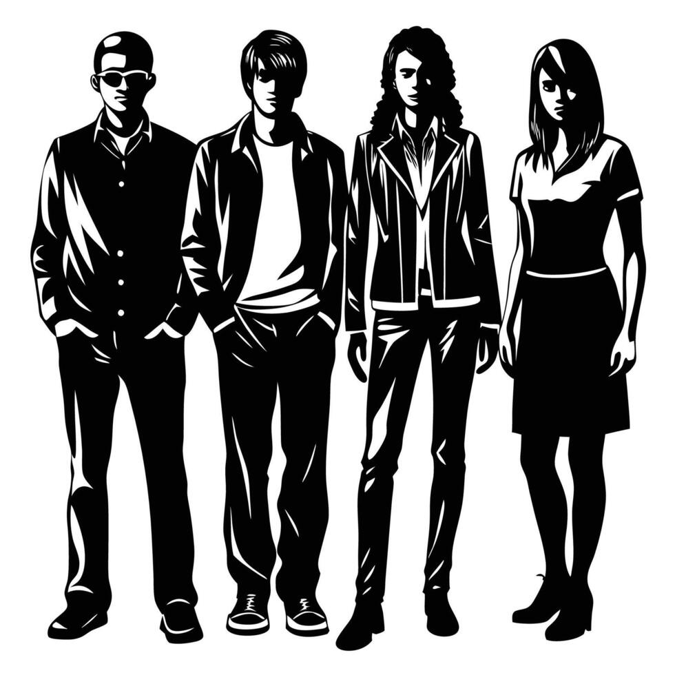 Silhouette of People Standing Gracefully on White Background vector