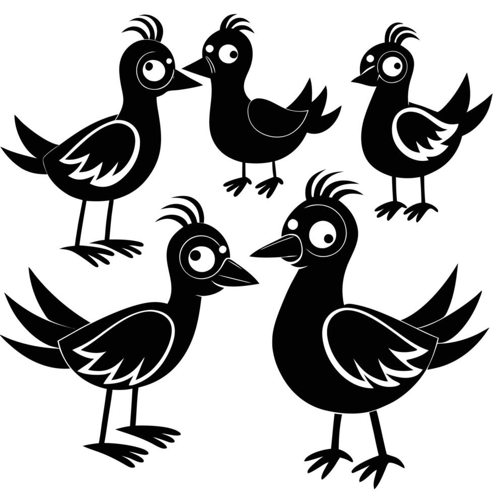 Collection of Cartoon Bird Illustrations in Vibrant Colors and Playful Poses vector