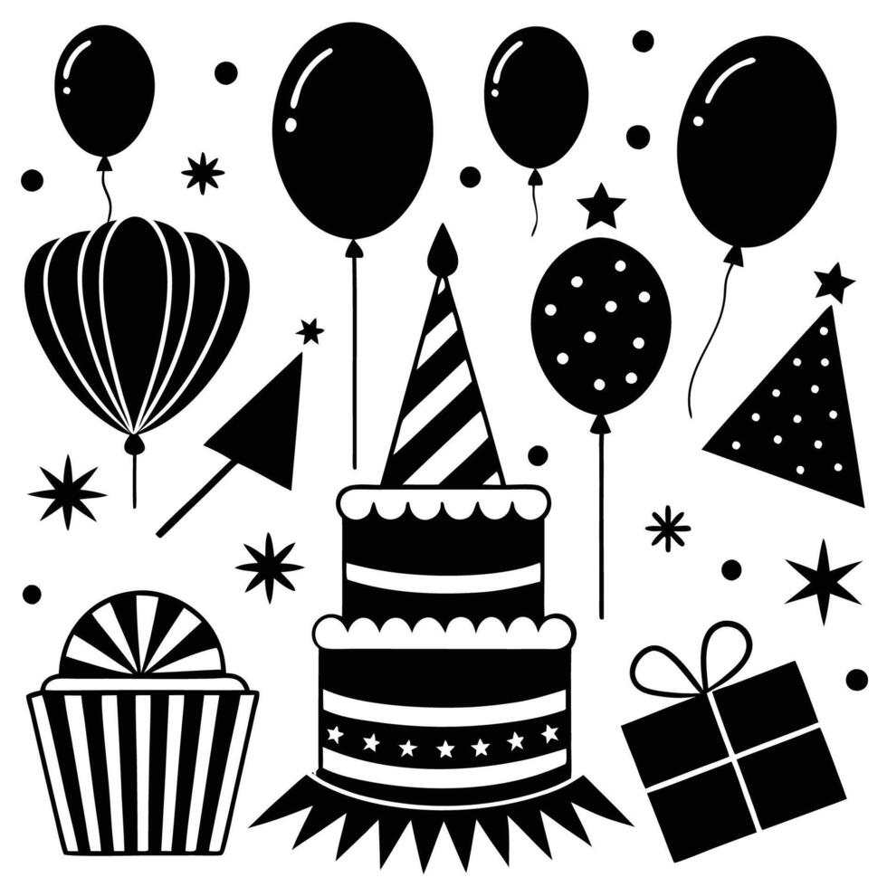 Vibrant Birthday Elements Set in Contemporary Flat Style vector