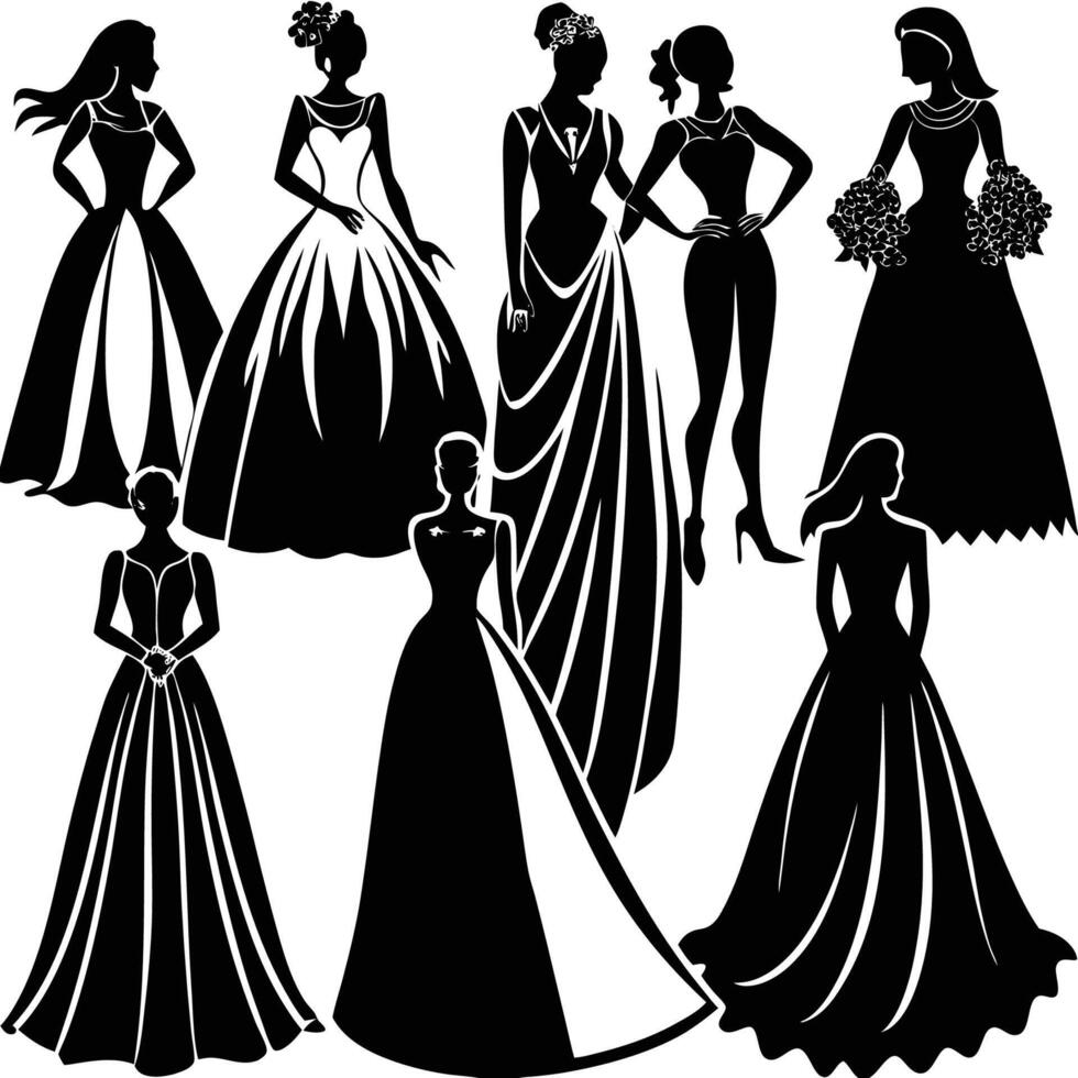 Silhouette of a Stunning Bride Isolated on a White Background for Creative Designs vector
