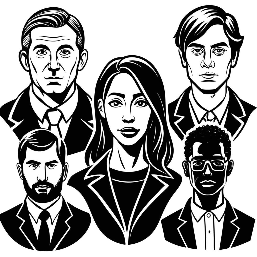 Outline Sketch of a Group of People on a White Background vector