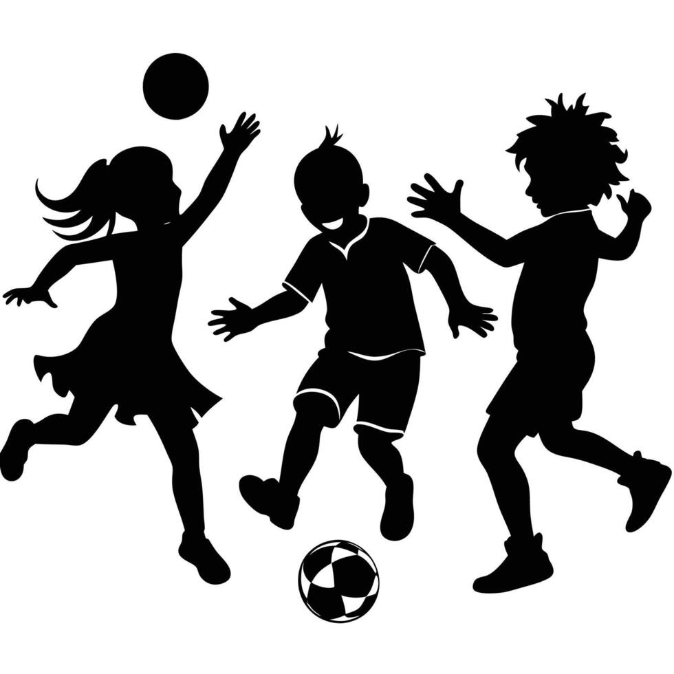 Set of Silhouettes of Kids Playing on a White Background vector