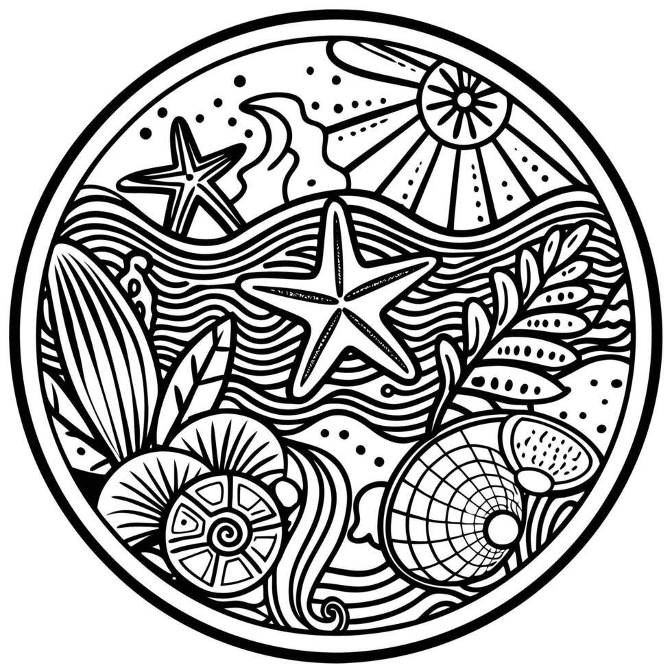 Circular Coloring Page for Children Featuring HandDrawn Shapes vector