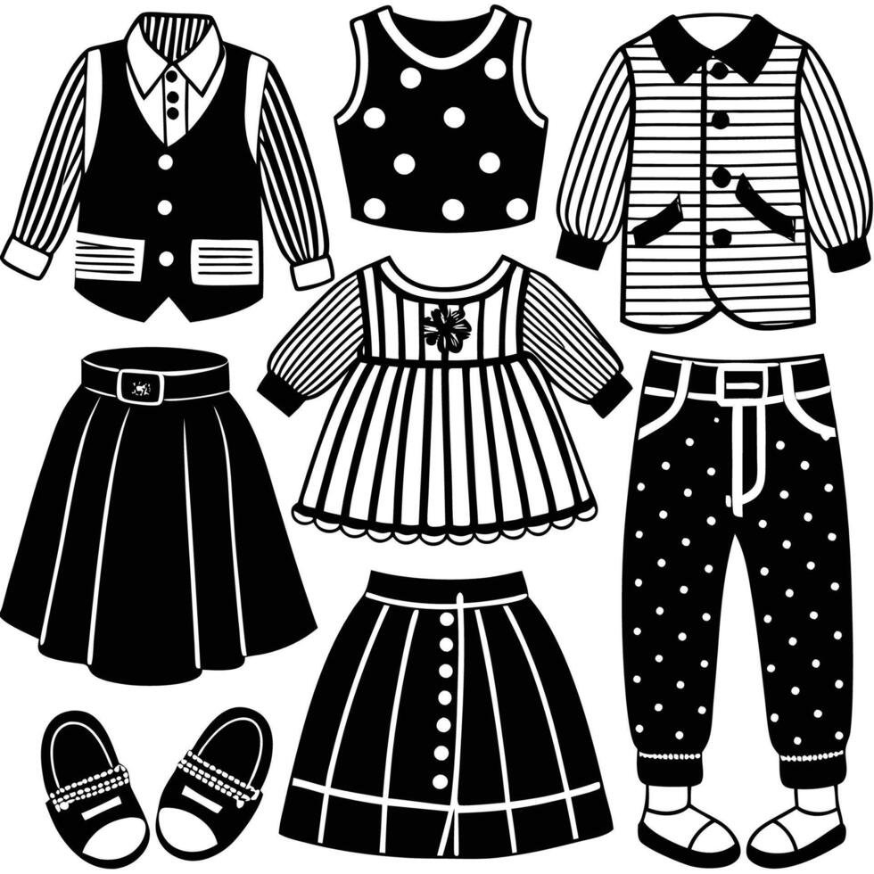 Adorable Childrens Outfits Displayed in an Enchanting Collection vector