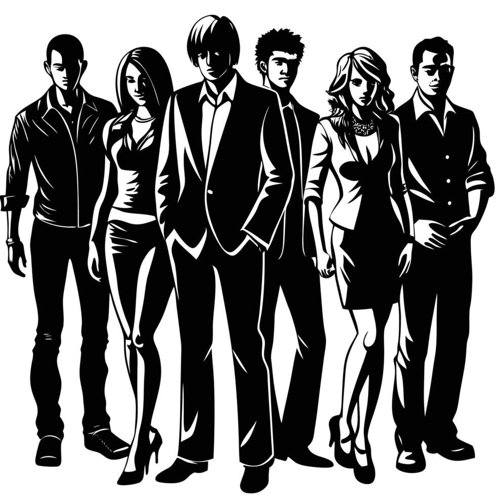 A Group of People Stand Tall Casting Silhouettes against a Backdrop 1 vector