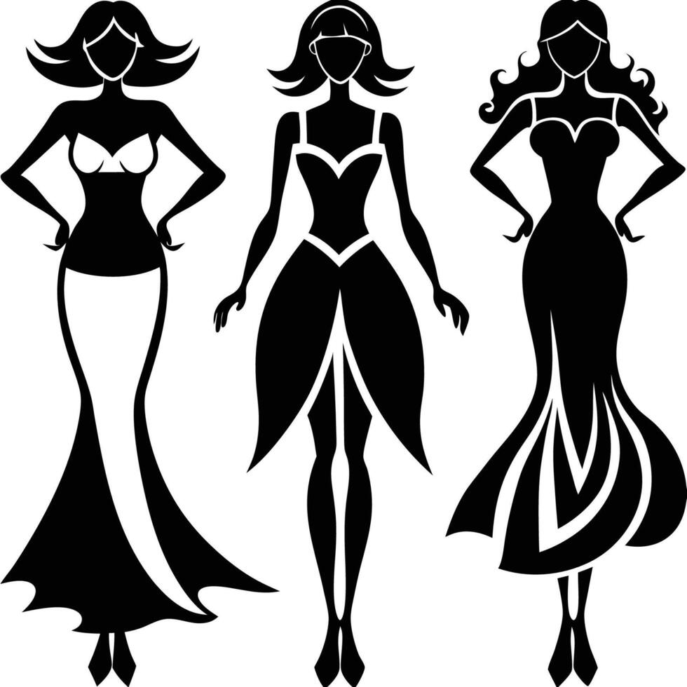 Set of Silhouettes of Women Isolated on a White Background vector