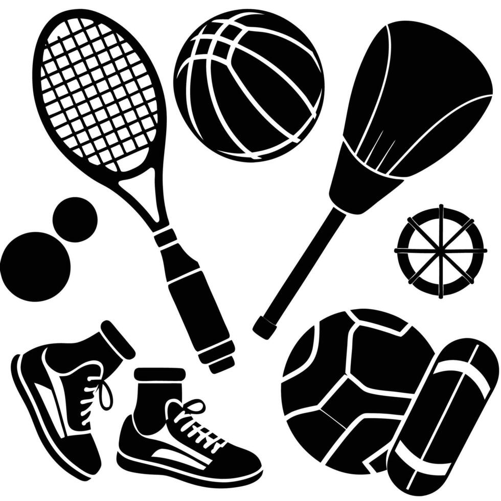 Comprehensive Black Silhouette Sports Equipment Collection vector
