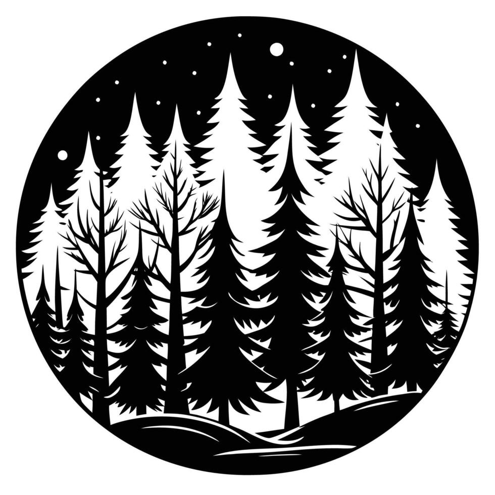 Intricate Silhouette Forest Canopy with Isolated ThreeDimensional Trees vector