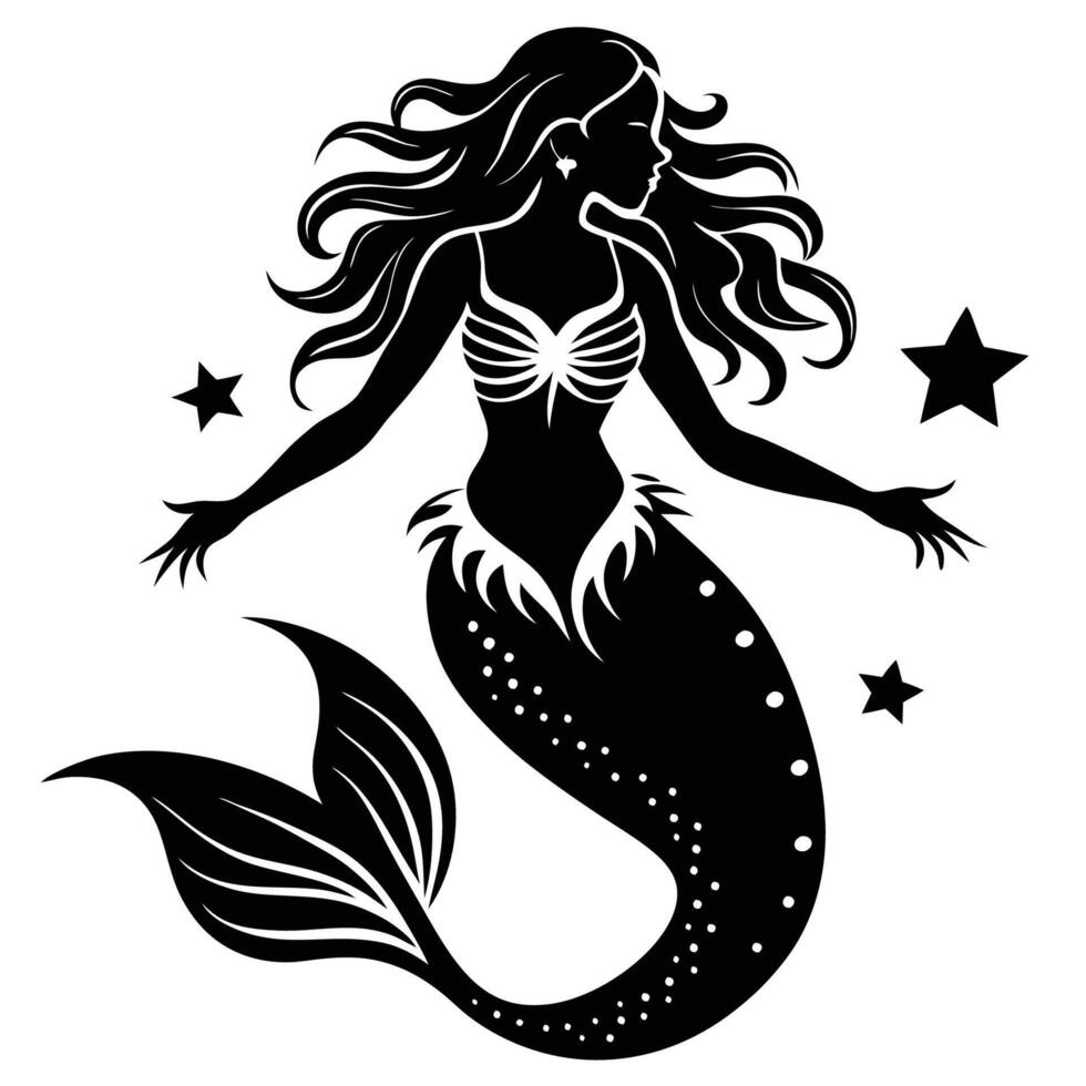 Alluring Silhouette of a Mermaid Gracing the Ocean Depths vector