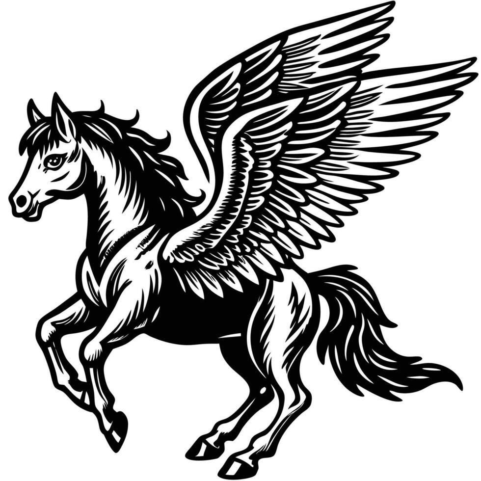 Majestic Winged Pegasus Sketch Isolated on White Background vector