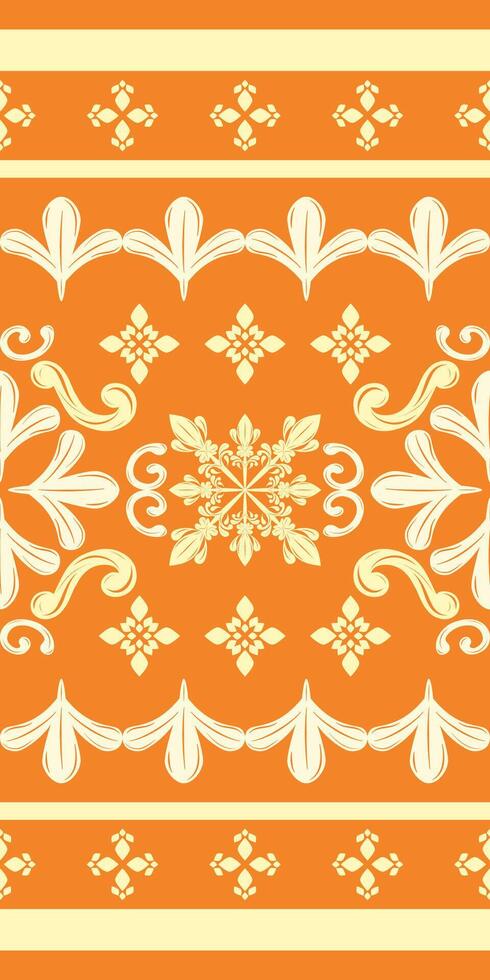 Royal Petals Elaborate Expensive Pattern Design inspire from Nature on Orange Background Deluxe Scroll Ornate Rich Border Embroidery Victorian Style for Decoration Fabrics Detailed Silk Lace Whitework vector