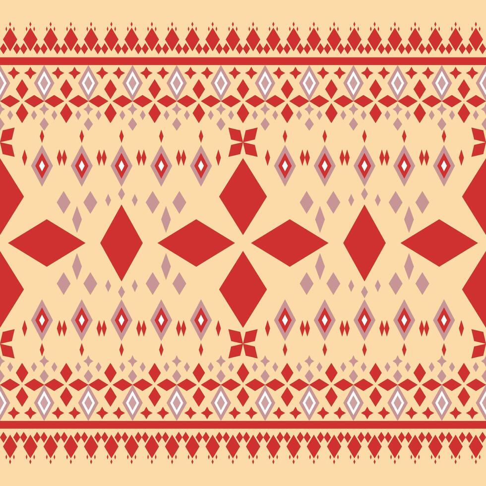 Traditional Red Geometric Florals Motif Pattern Design on Beige Background Seamless Pattern Border Motif. Ancient Beautiful Homespun Elegance Embroidery Handicraft Print Silk Ethnic Chevron Exquisite vector