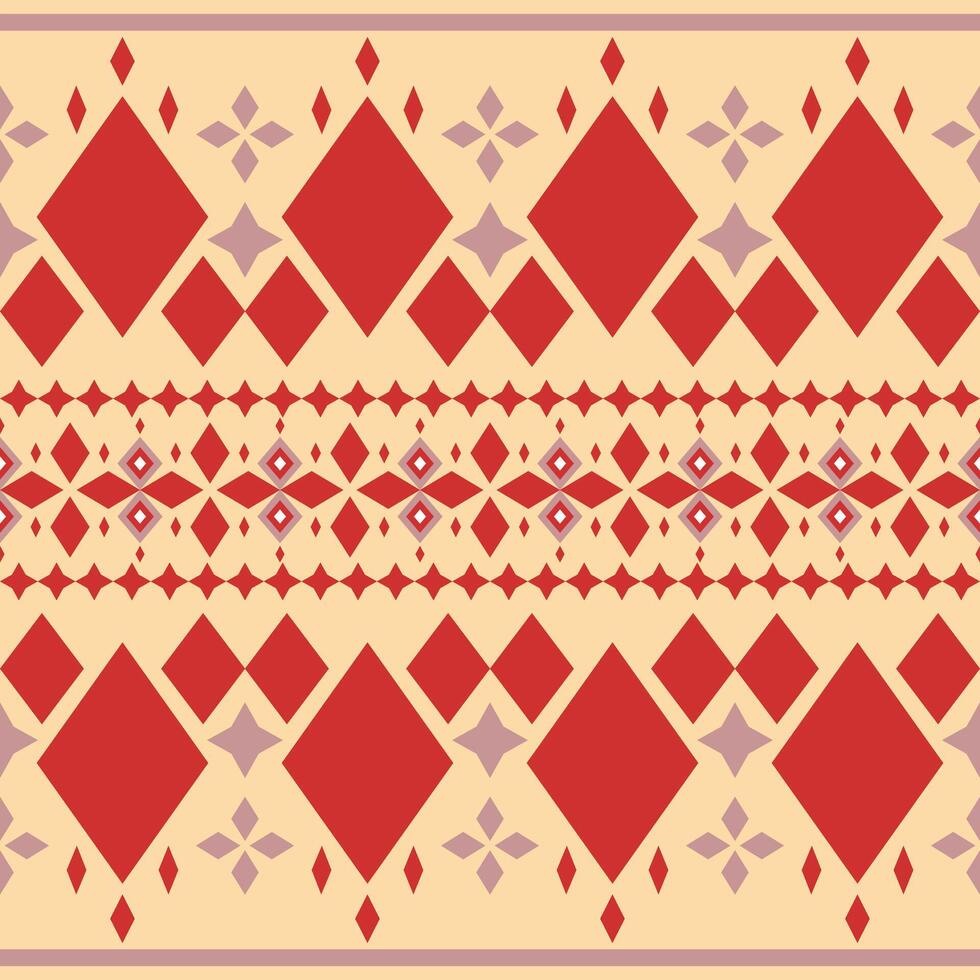 Traditional Delight of Honor Graceful Geometric Border Pattern. Delicate Tribal Florals Stripe Ethnic Needlecraft Diamond with Red on Beige Background for Decoration Silk Fabric Knit Holder Embroidery vector