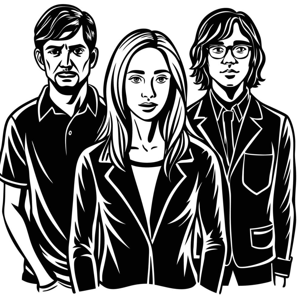 Set of HandDrawn People Silhouettes with Minimalist Outline Sketch on White Background vector