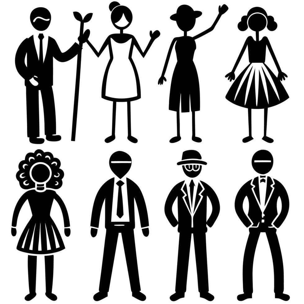 Comprehensive Collection of Stick Figure Drawings Depicting Diverse Individuals vector