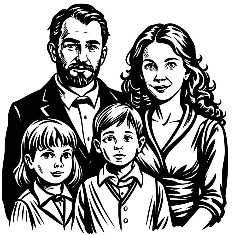 Sketchy Drawing of a Family with Two Young Children vector