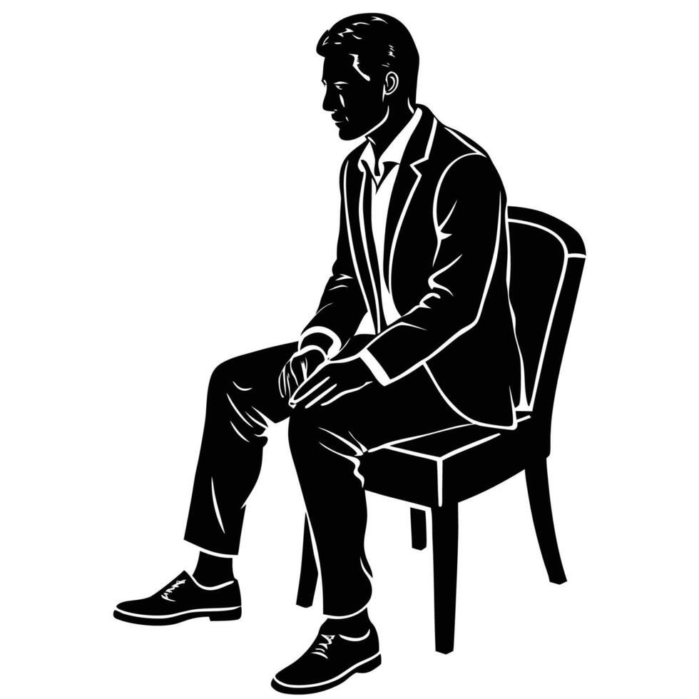 Silhouette of a Solitary Man Contemplating in Serene Solitude vector