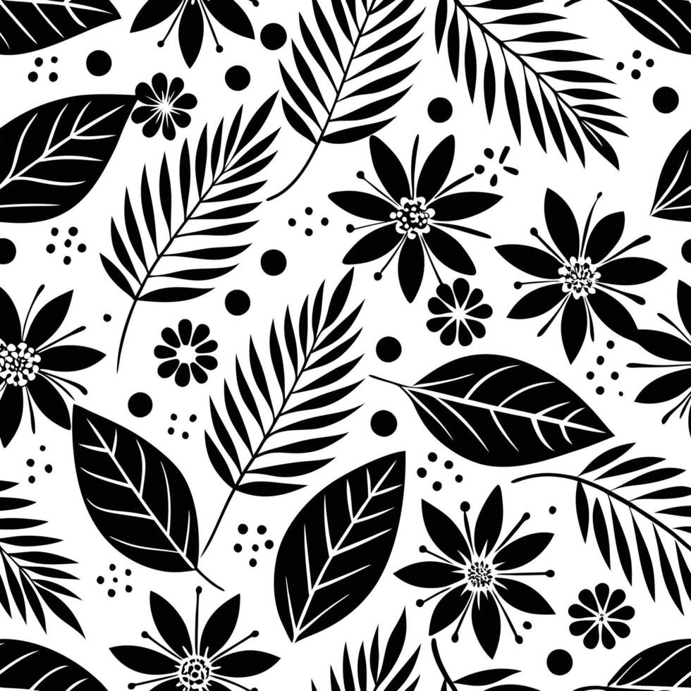 Natures Tapestry Seamless Background with Verdant Leaves and Vibrant Flowers vector