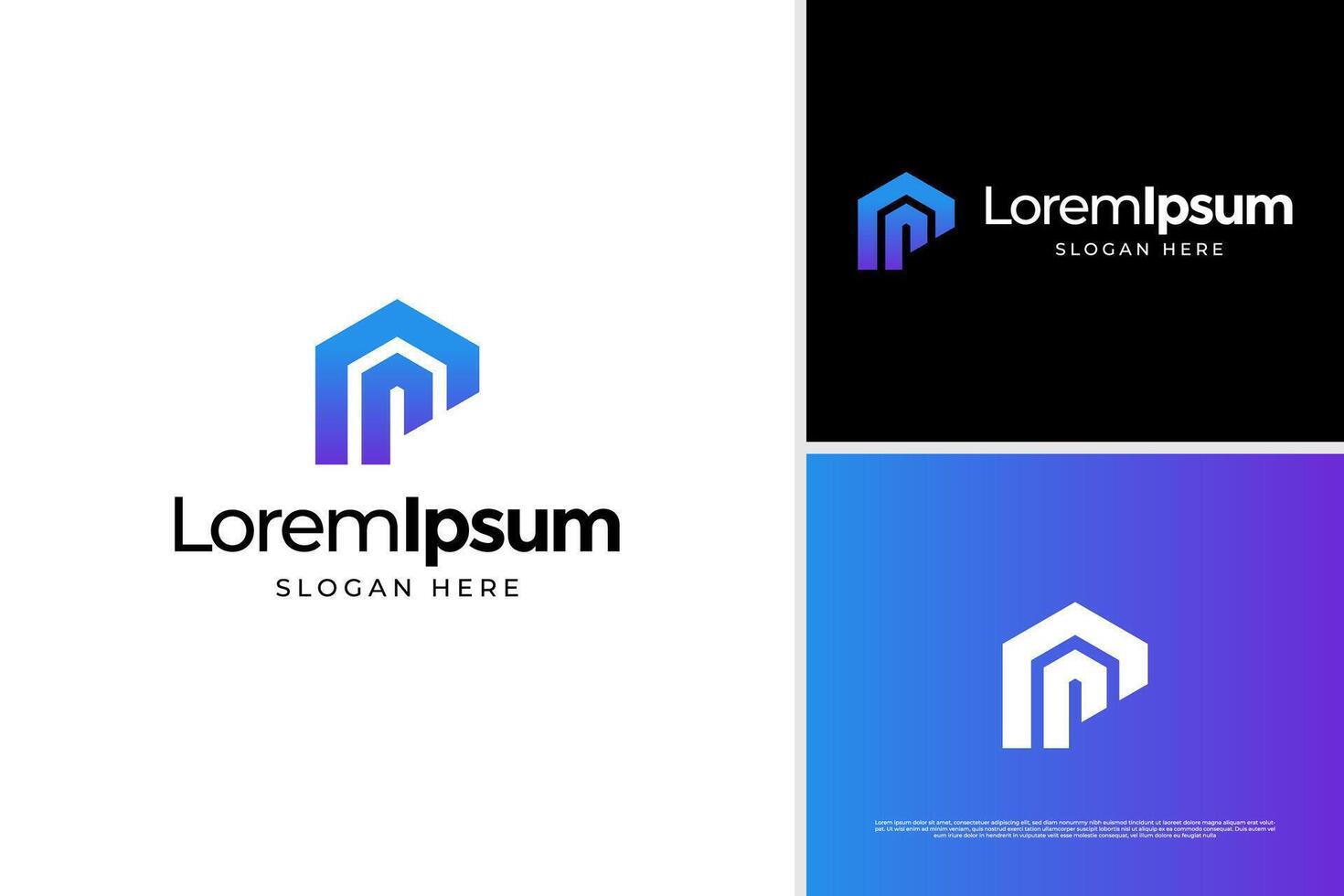 Modern letter P building logo illustration. Hexagon building icon design template vector