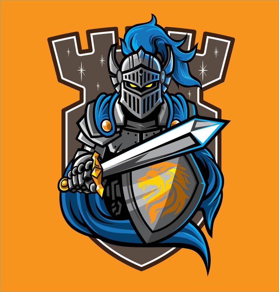 KNIGHT WITH SWORD AND SHIELD LOGO EMBLEM vector