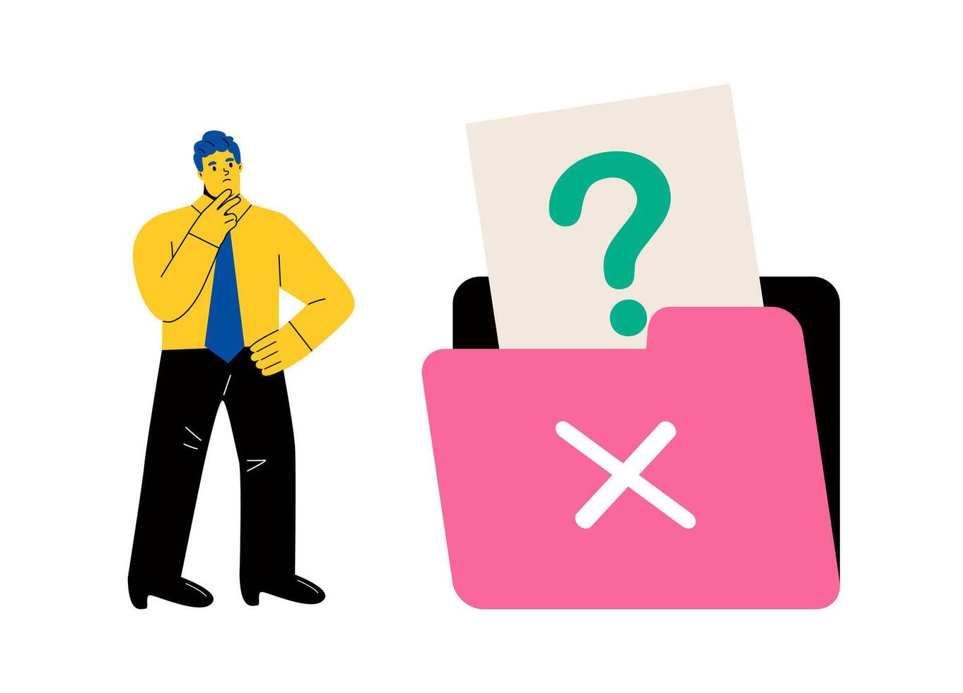 No data. No result, data not found concept. Business man with empty file folder. Flat illustration isolated on white background vector