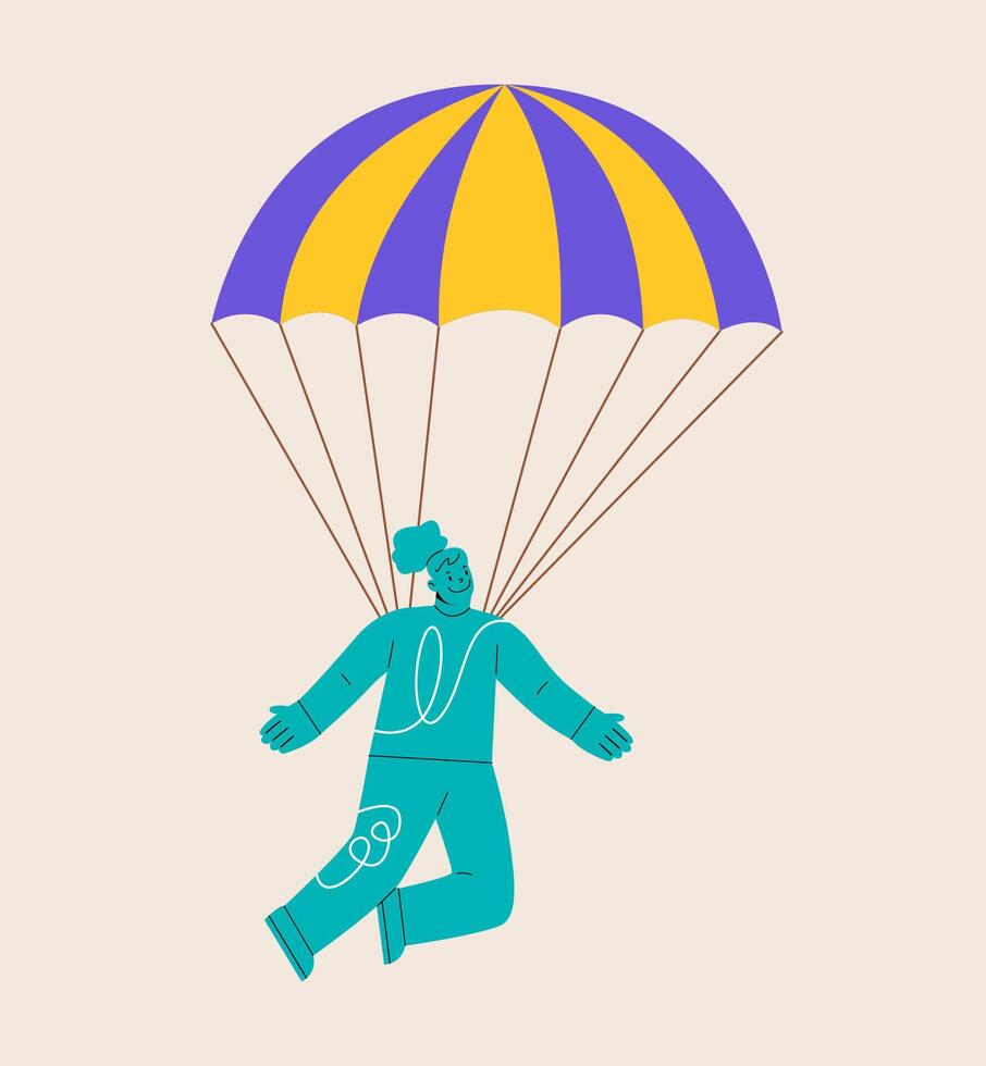 Woman descends by parachute. Colorful illustration vector