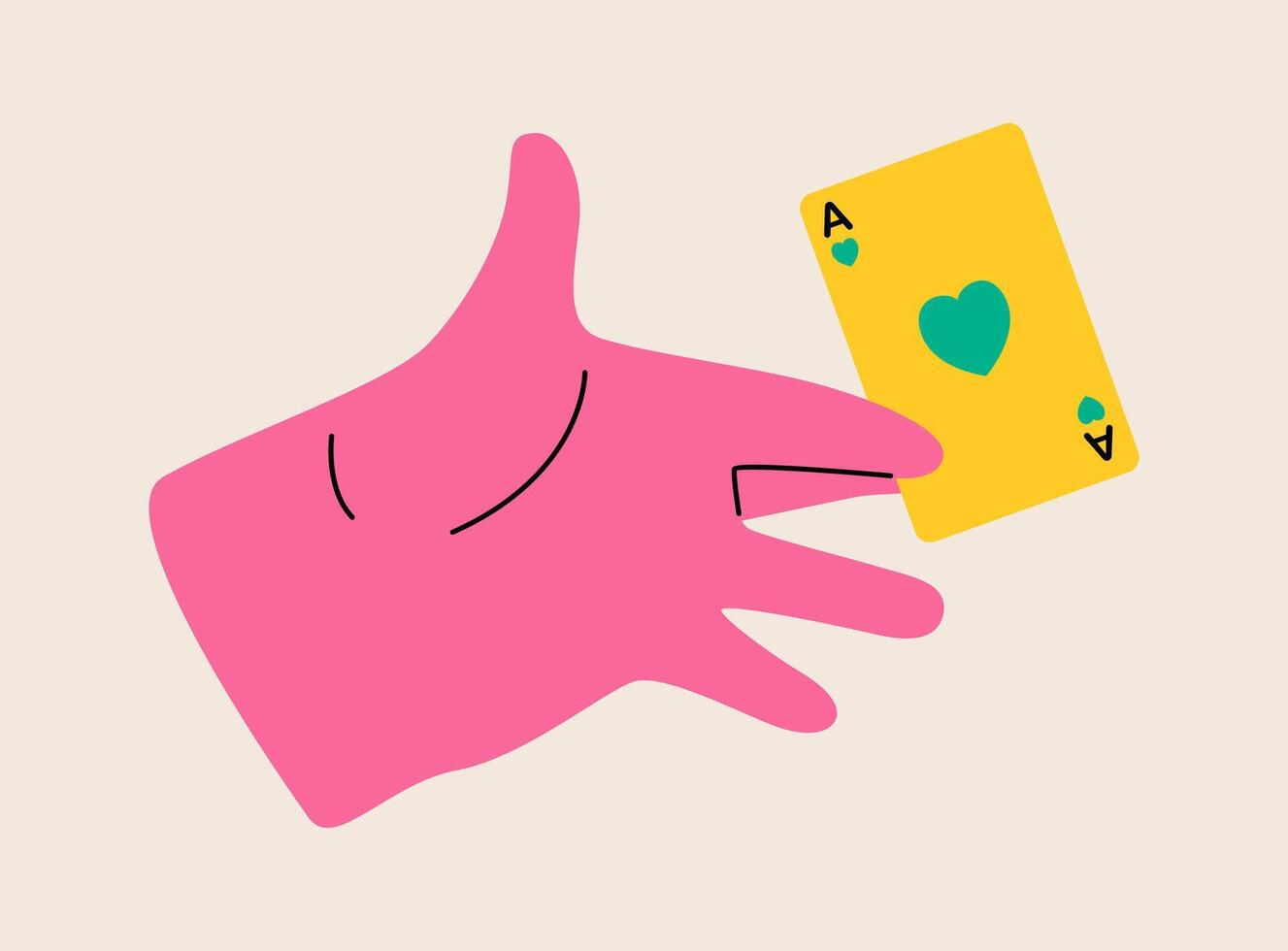 Hand holding playing card. Colorful illustration vector