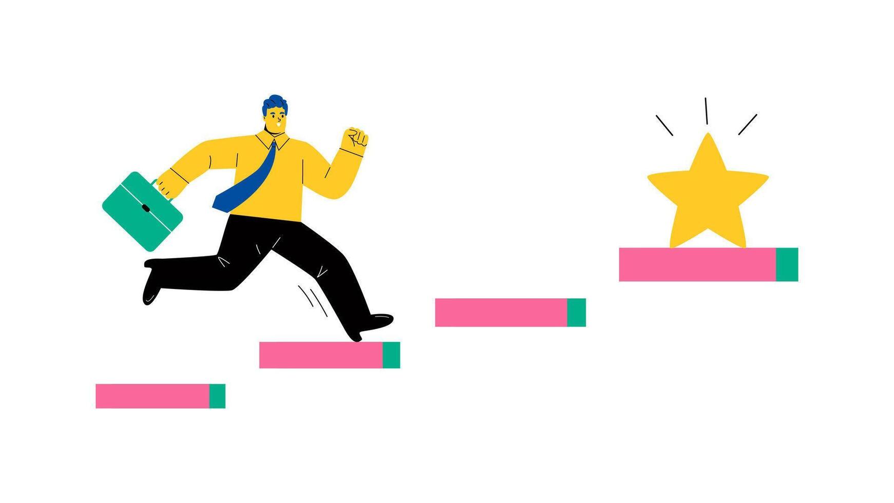 Business man run upstairs pursue career goal or work success. new opportunities. Accomplishment and progress. Flat illustration isolated on white background vector