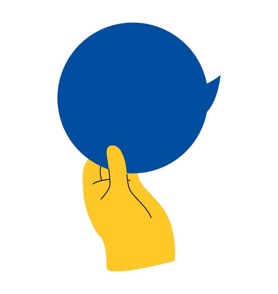 Human hand up holding speech bubble with idea comment information opinion or message. Colorful illustration vector