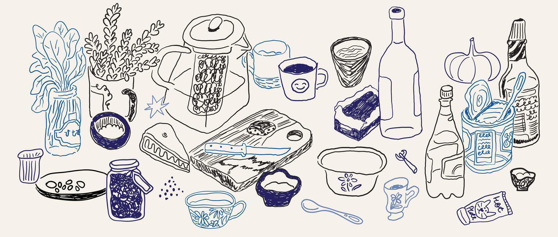 table composition in hand drawn style vector