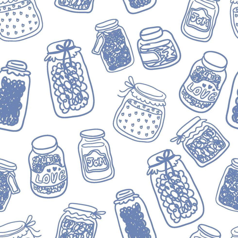 seamless pattern with jars of jam in hand drawn style vector