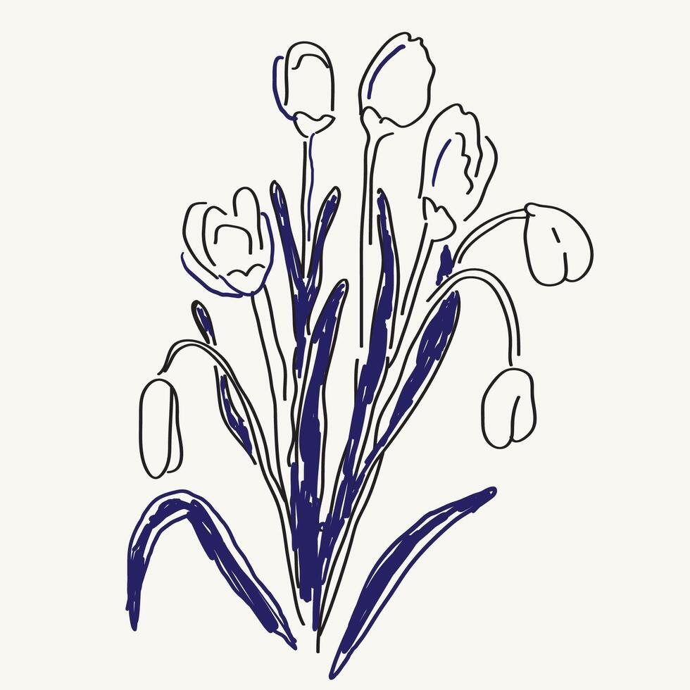 wild tulip in hand drawn style vector
