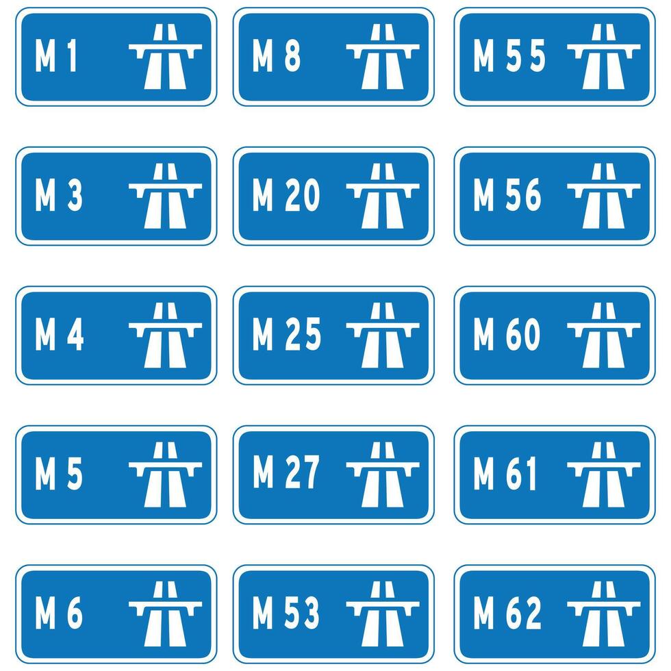 UK busiest motorway signs, blue highway signage vector