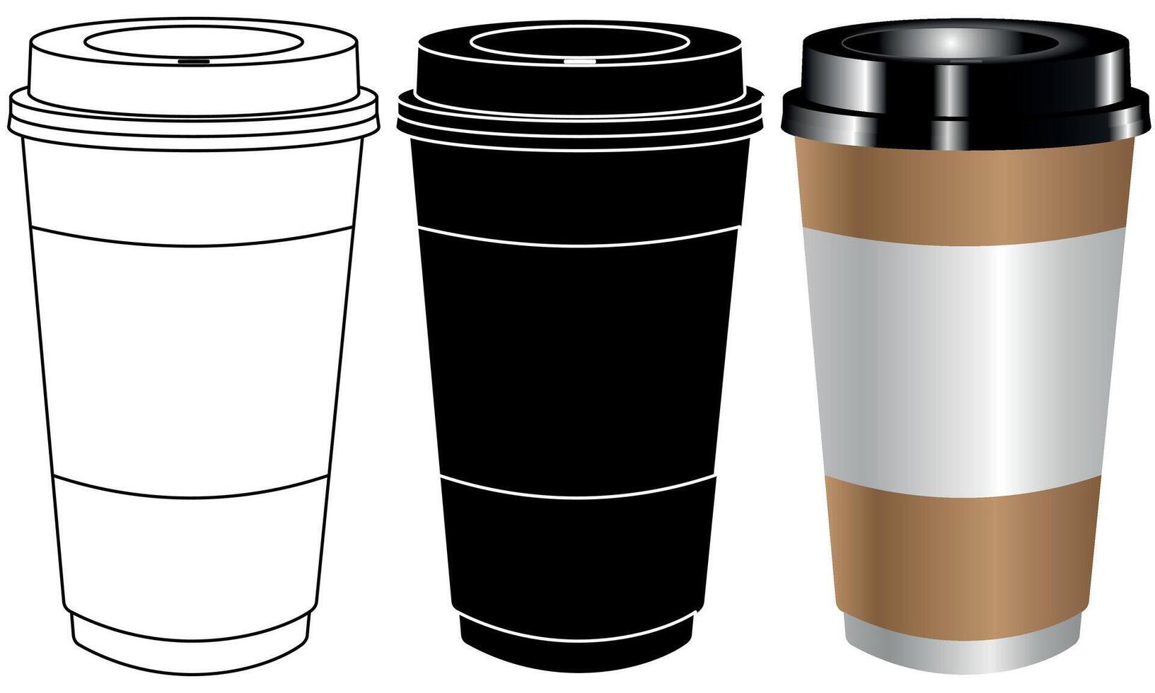 Realistic Coffee Cup Design in Colour and Black and White, Take away or take out drinks cup vector