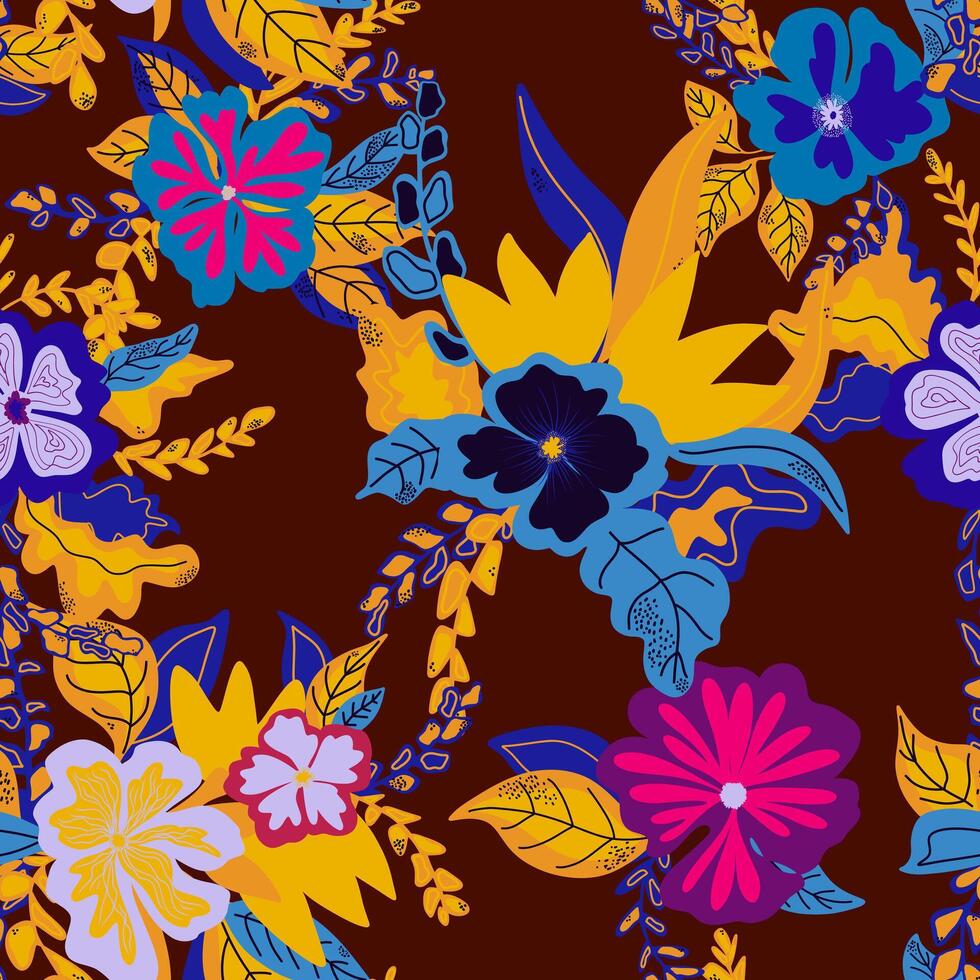 a colorful floral pattern on a brown background vector
