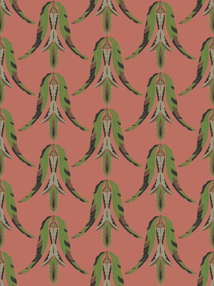 a pattern with green leaves on a pink background vector