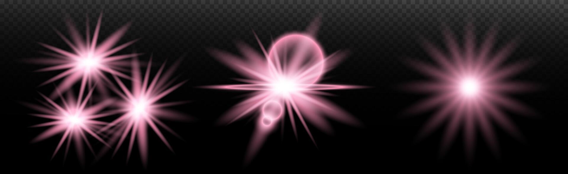 a set, of pink stars. on a black background vector