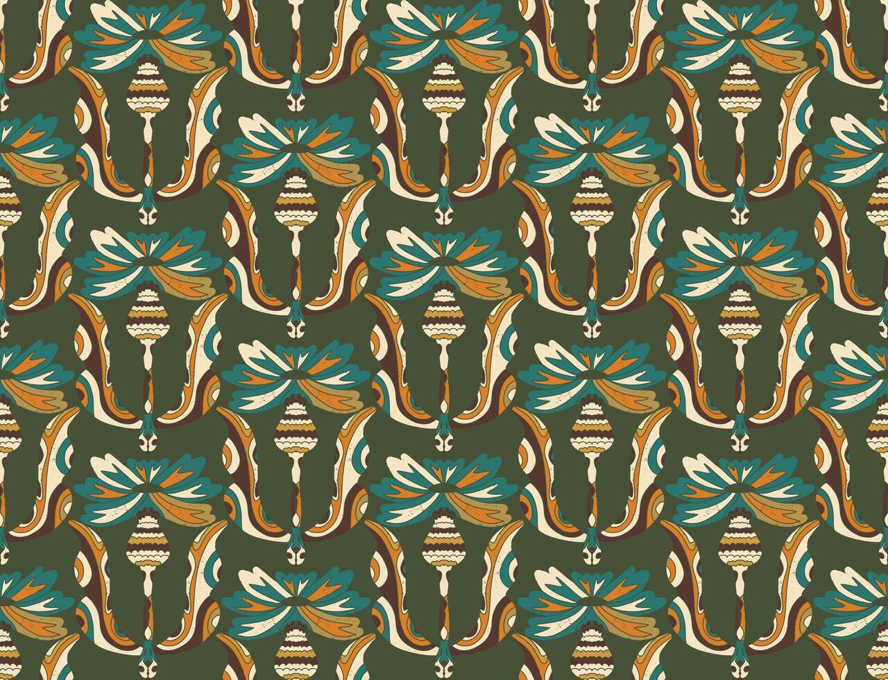 a pattern with a green background and brown and orange colors vector
